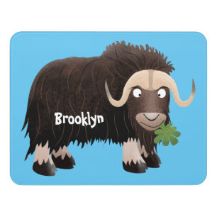 Funny musk ox cartoon illustration door sign