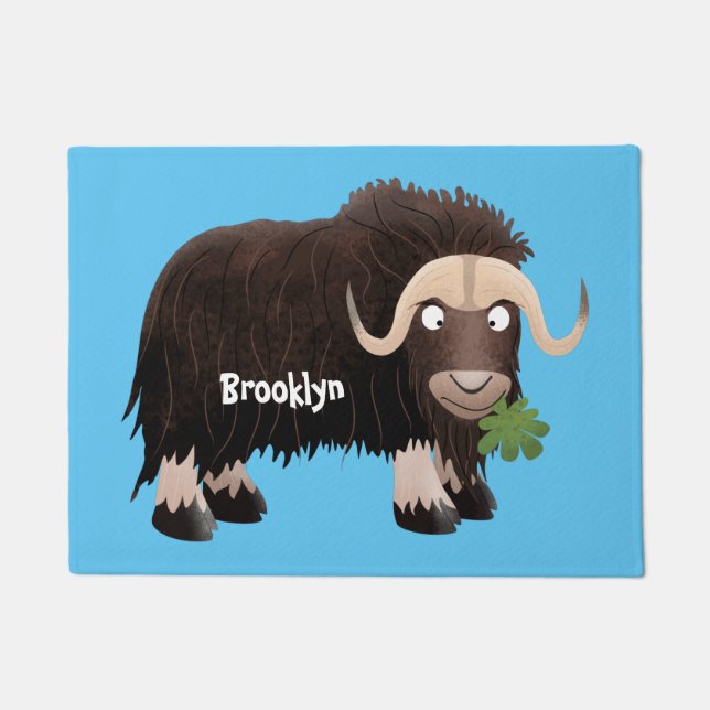 Funny musk ox cartoon illustration doormat (Front)