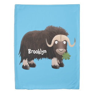 Funny musk ox cartoon illustration duvet cover