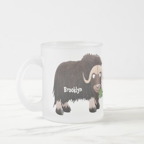 Funny musk ox cartoon illustration frosted glass coffee mug