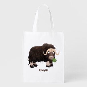 Funny musk ox cartoon illustration grocery bag