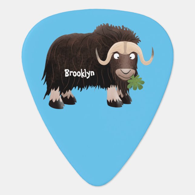 Funny musk ox cartoon illustration guitar pick (Front)