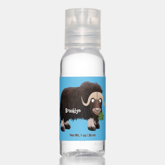 Funny musk ox cartoon illustration hand sanitizer (Front)