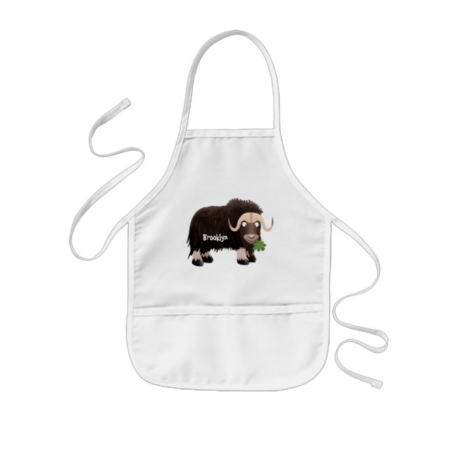 Funny musk ox cartoon illustration kids' apron (Front)