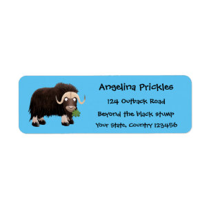 Funny musk ox cartoon illustration label