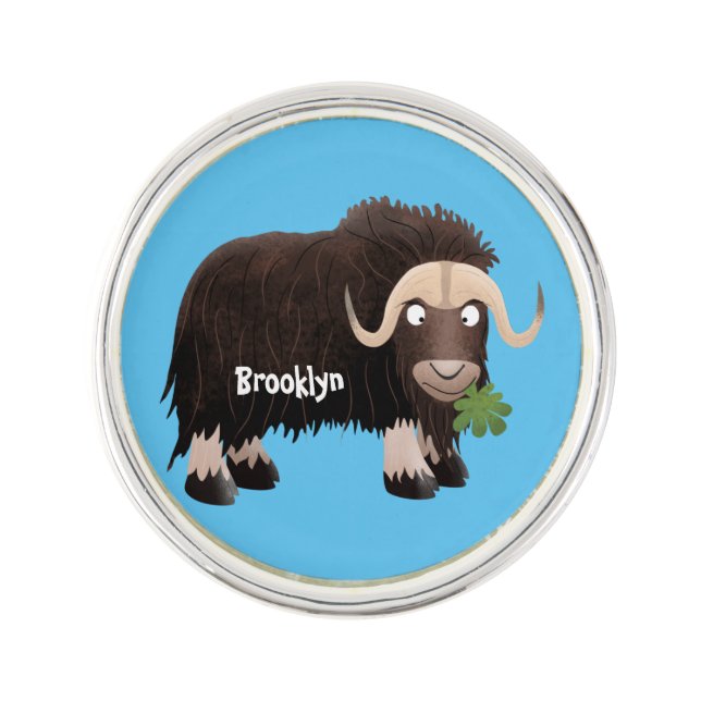 Funny musk ox cartoon illustration lapel pin (Front)