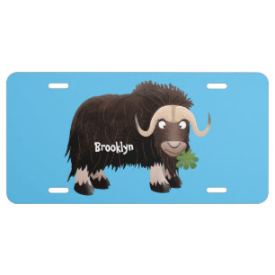 Funny musk ox cartoon illustration license plate