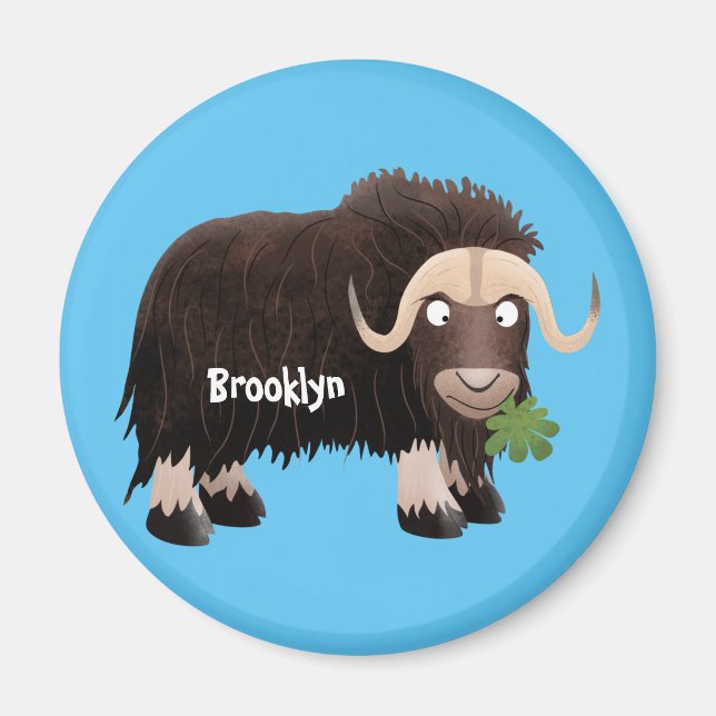 Funny musk ox cartoon illustration magnet (Front)