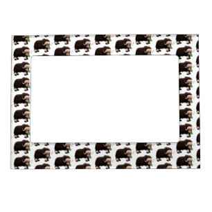 Funny musk ox cartoon illustration magnetic frame