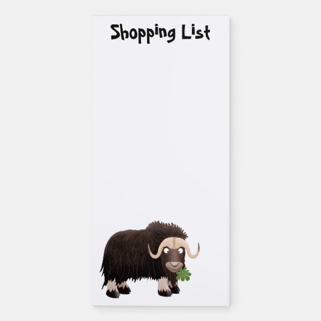 Funny musk ox cartoon illustration magnetic notepad (Front)