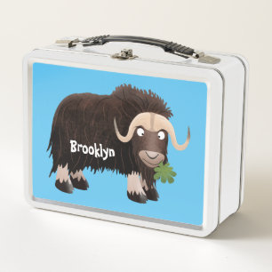Funny musk ox cartoon illustration metal lunch box