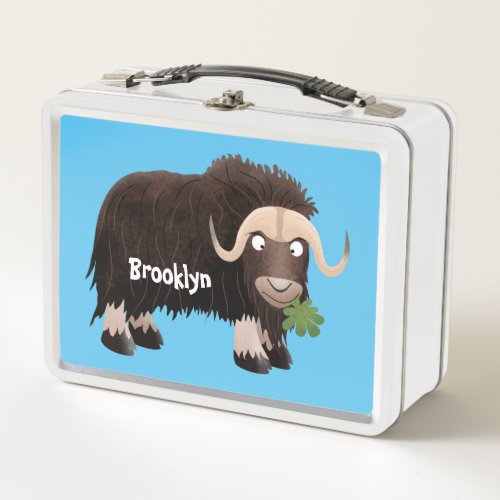 Funny musk ox cartoon illustration metal lunch box