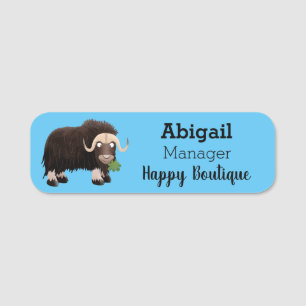 Funny musk ox cartoon illustration name tag