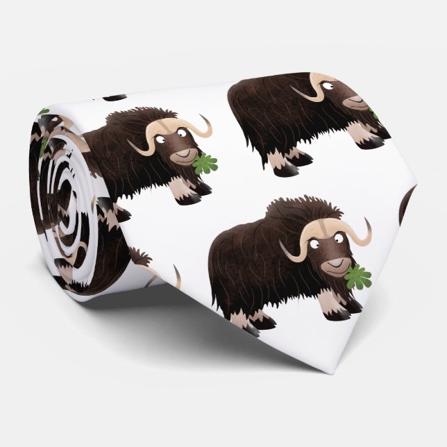 Funny musk ox cartoon illustration neck tie (Rolled)