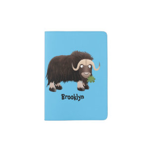 Funny musk ox cartoon illustration passport holder