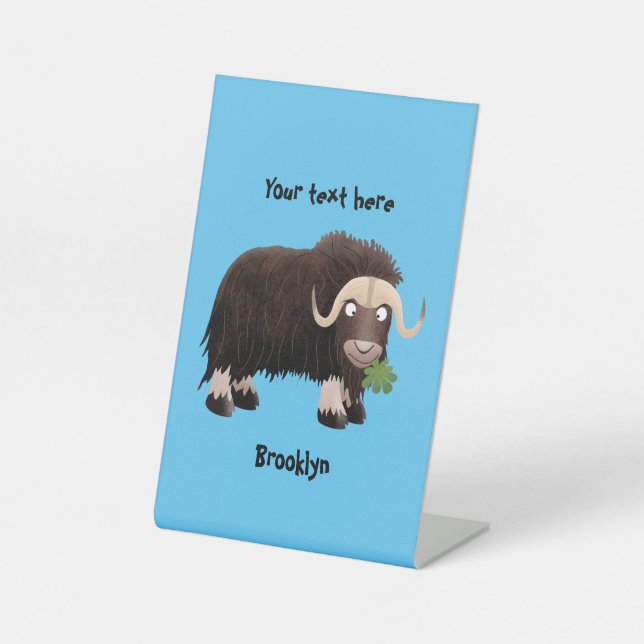 Funny musk ox cartoon illustration pedestal sign (Front)