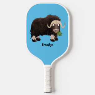 Funny musk ox cartoon illustration pickleball paddle