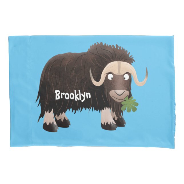 Funny musk ox cartoon illustration pillow case (Front)