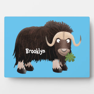 Funny musk ox cartoon illustration plaque