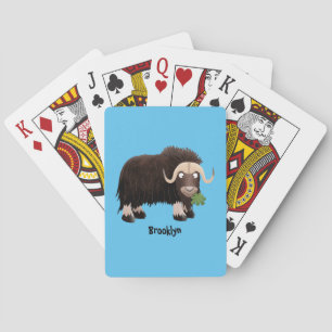 Funny musk ox cartoon illustration poker cards