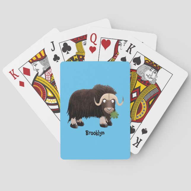 Funny musk ox cartoon illustration poker cards (Back)