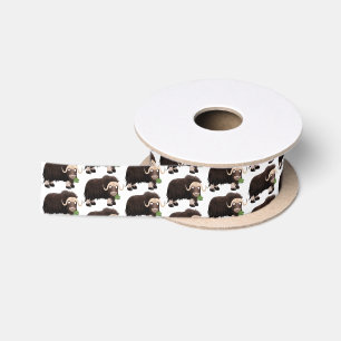 Funny musk ox cartoon illustration satin ribbon
