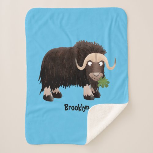 Funny musk ox cartoon illustration sherpa blanket