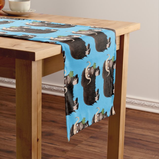 Funny musk ox cartoon illustration short table runner (In Situ)