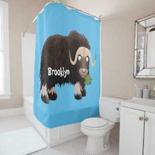 Funny musk ox cartoon illustration shower curtain