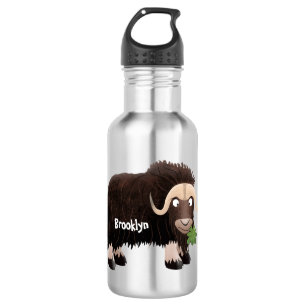 Funny musk ox cartoon illustration stainless steel water bottle
