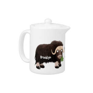 Funny musk ox cartoon illustration teapot