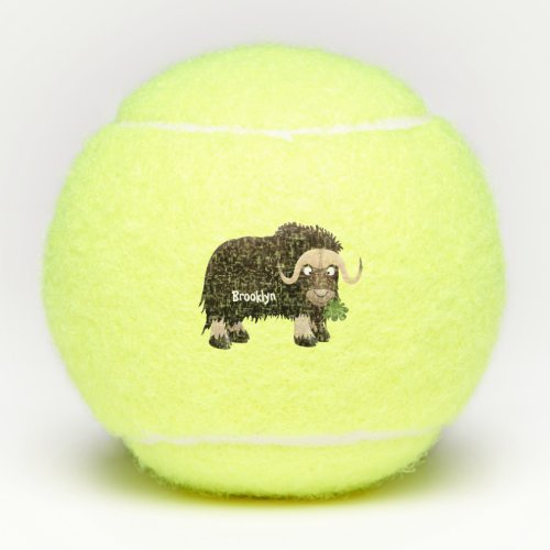 Funny musk ox cartoon illustration tennis balls