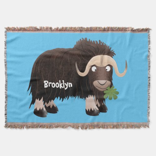 Funny musk ox cartoon illustration throw blanket