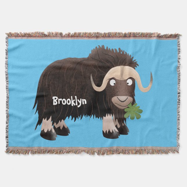 Funny musk ox cartoon illustration throw blanket (Front)