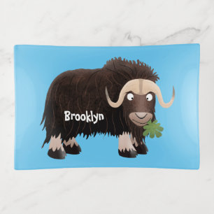 Funny musk ox cartoon illustration trinket tray
