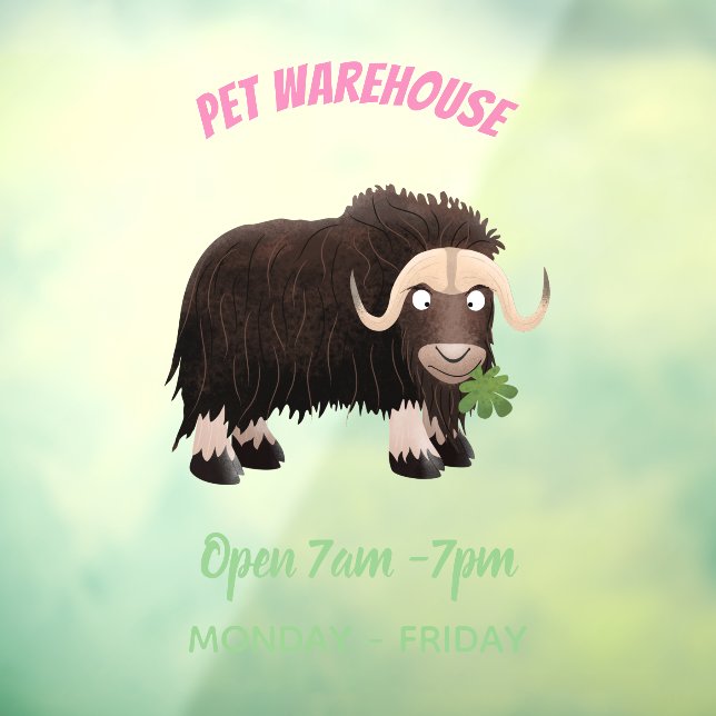Funny musk ox cartoon illustration window cling (Sheet 3)