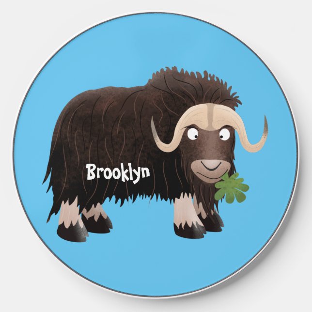 Funny musk ox cartoon illustration wireless charger  (Front)
