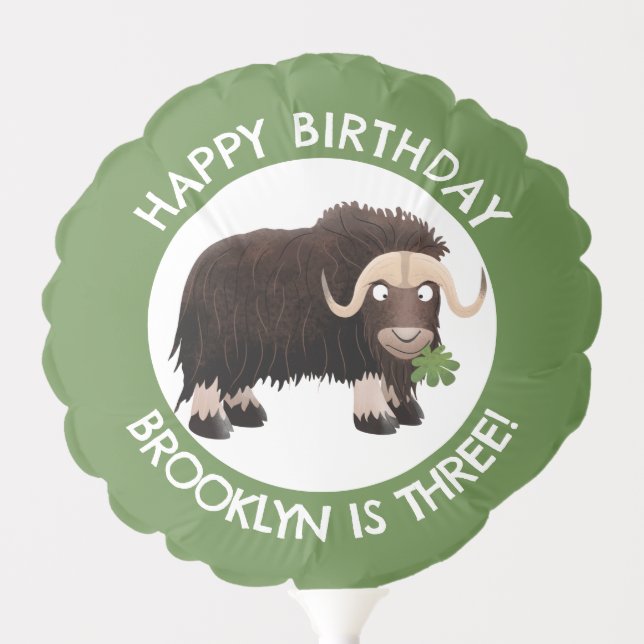 Funny musk ox cartoon personalized birthday  balloon (Front)