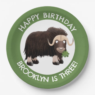 Funny musk ox cartoon personalized birthday paper plates