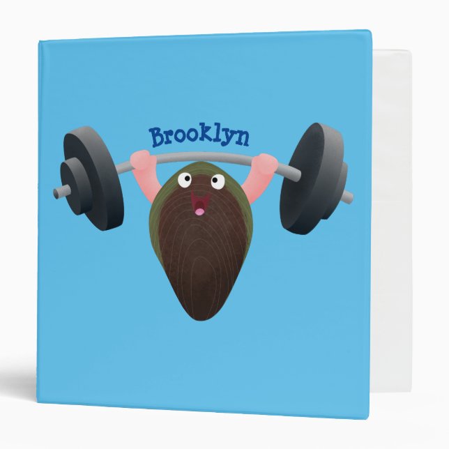 Funny mussel working out cartoon illustration  3 ring binder (Front/Inside)