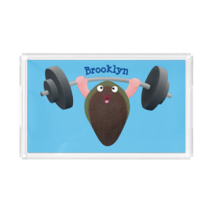 Funny mussel working out cartoon illustration acrylic tray