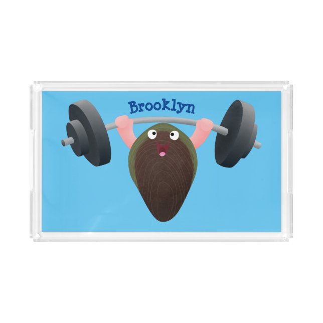 Funny mussel working out cartoon illustration acrylic tray (Front)