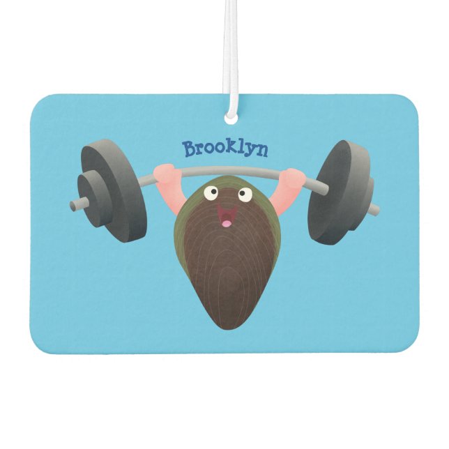 Funny mussel working out cartoon illustration  air freshener (Front)