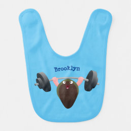 Funny mussel working out cartoon illustration baby bib