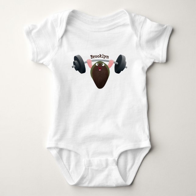 Funny mussel working out cartoon illustration baby bodysuit (Front)