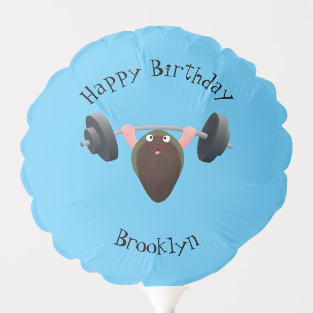Funny mussel working out cartoon illustration balloon (Front)