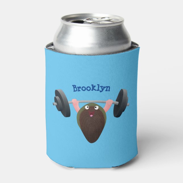 Funny mussel working out cartoon illustration can cooler (Can Front)