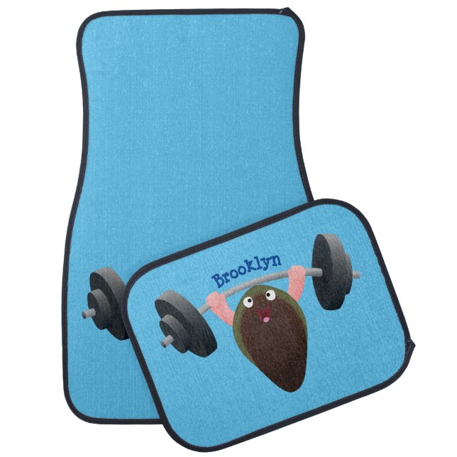 Funny mussel working out cartoon illustration car floor mat (Set)