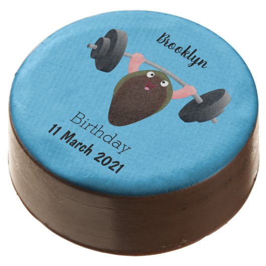 Funny mussel working out cartoon illustration chocolate covered oreo (Angled)