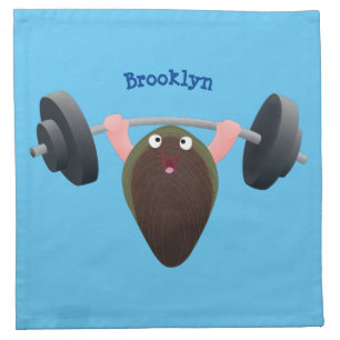Funny mussel working out cartoon illustration cloth napkin